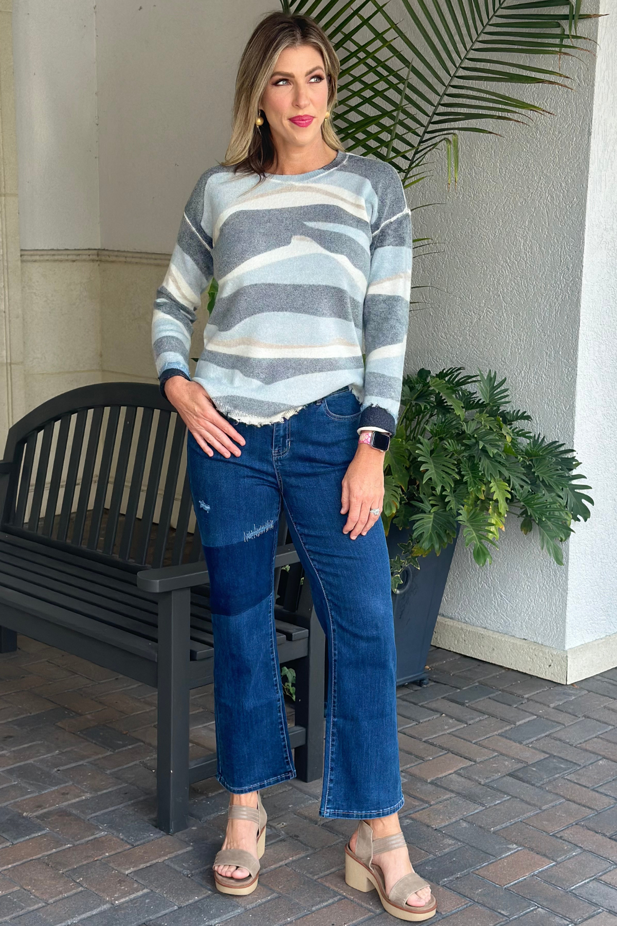 Charlie B Indigo Straight Leg Patch Pant