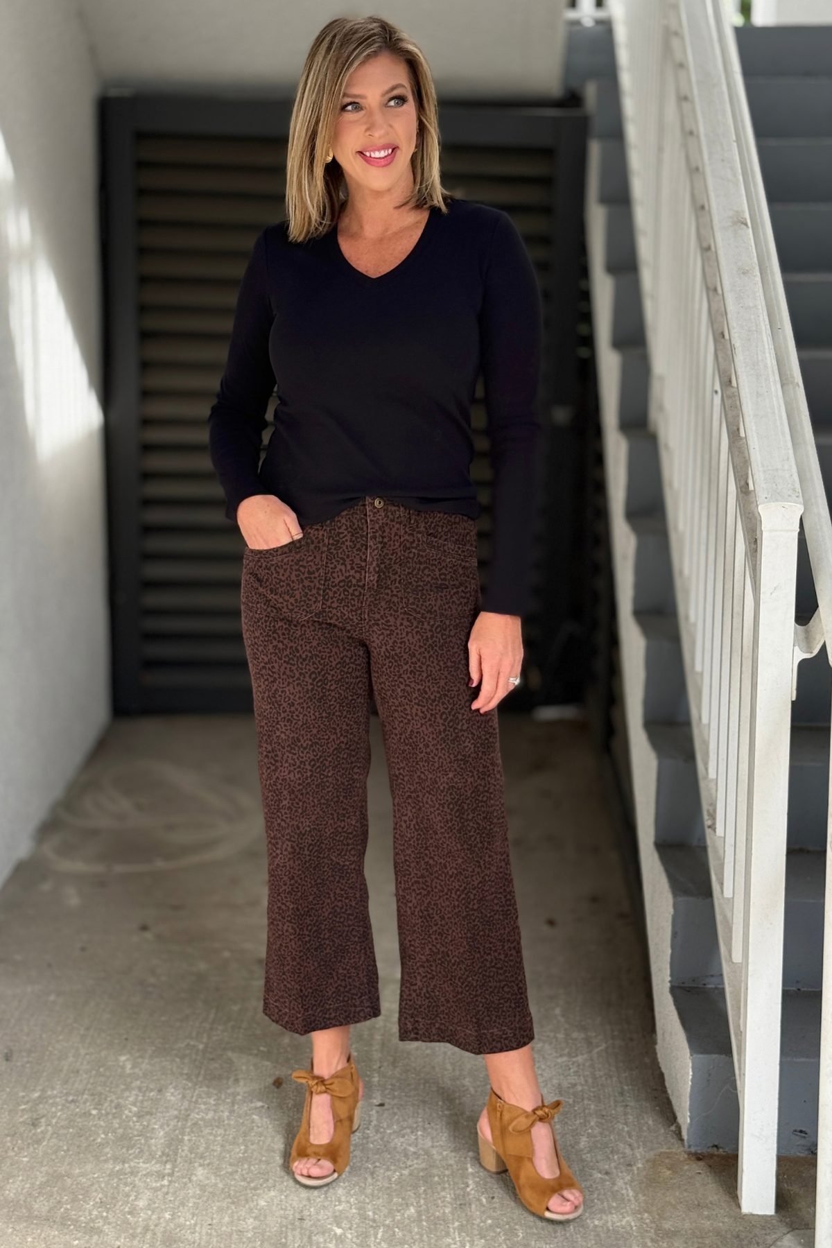 Charlie B leopard cropped twill pants for women