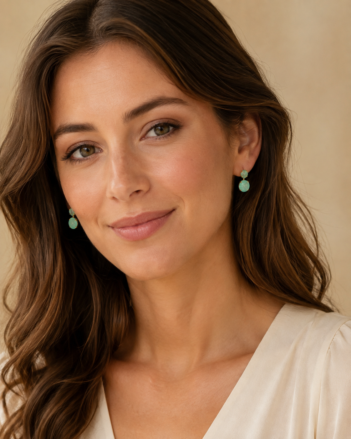 Mint Glow Stacked Stone Earrings – Gold