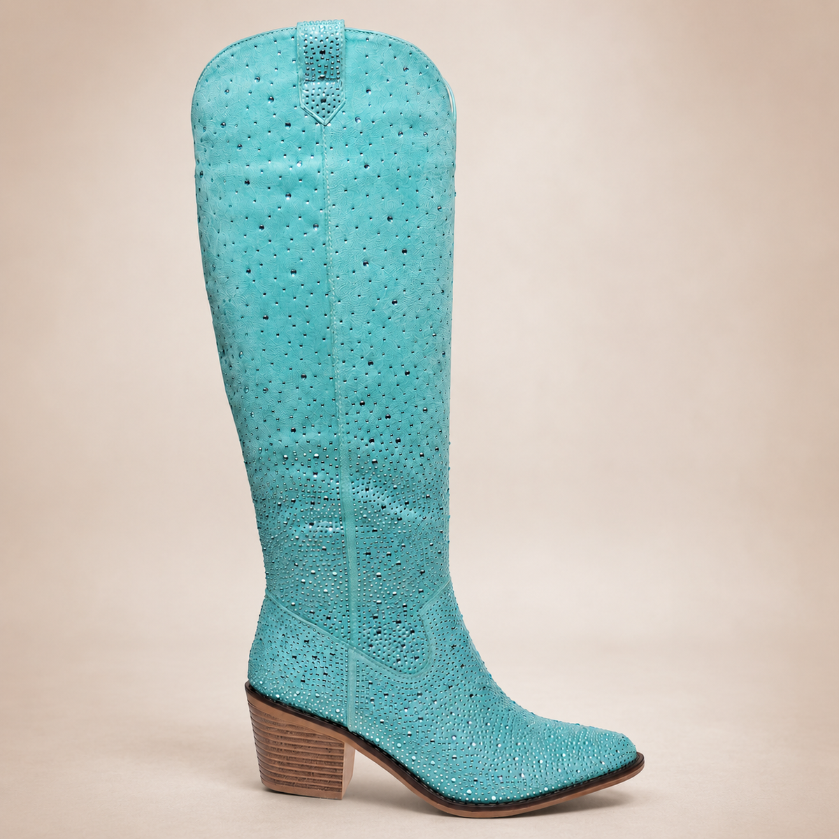 Shimmer Trail Rhinestone Western Boots in Teal