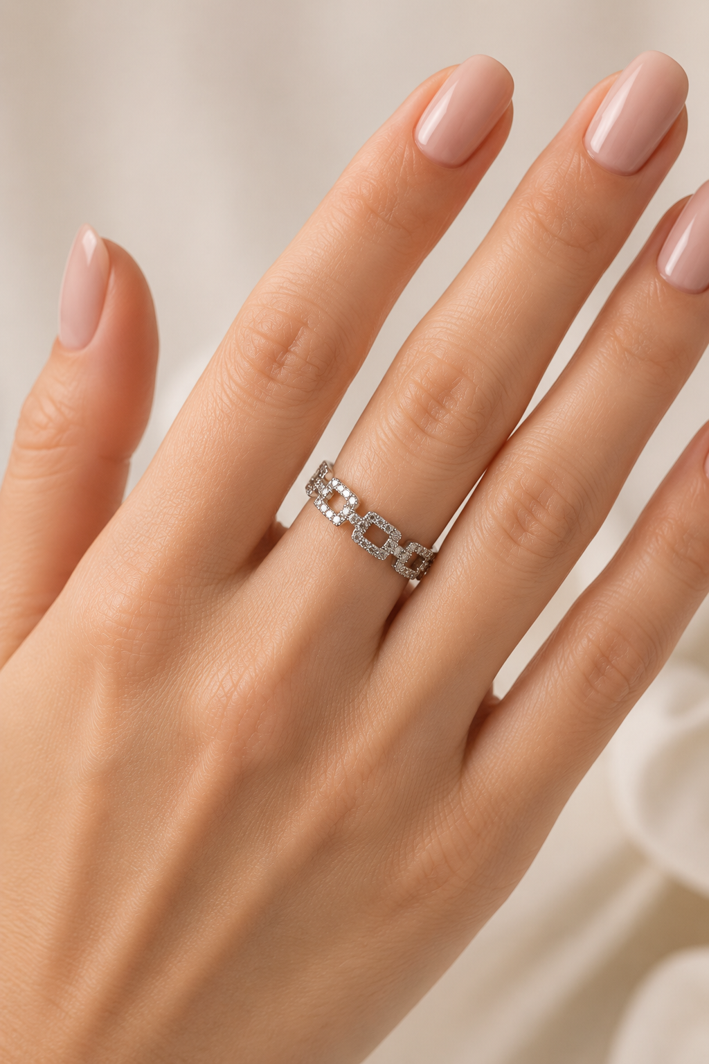 Linked in Light Moissanite Ring