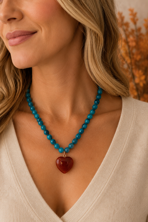 Ocean Tide Heart Stone Beaded Necklace
