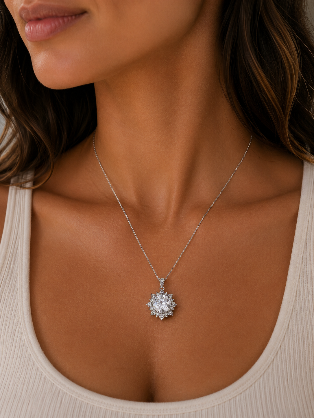 Statement Moissanite Halo Pendant Necklace