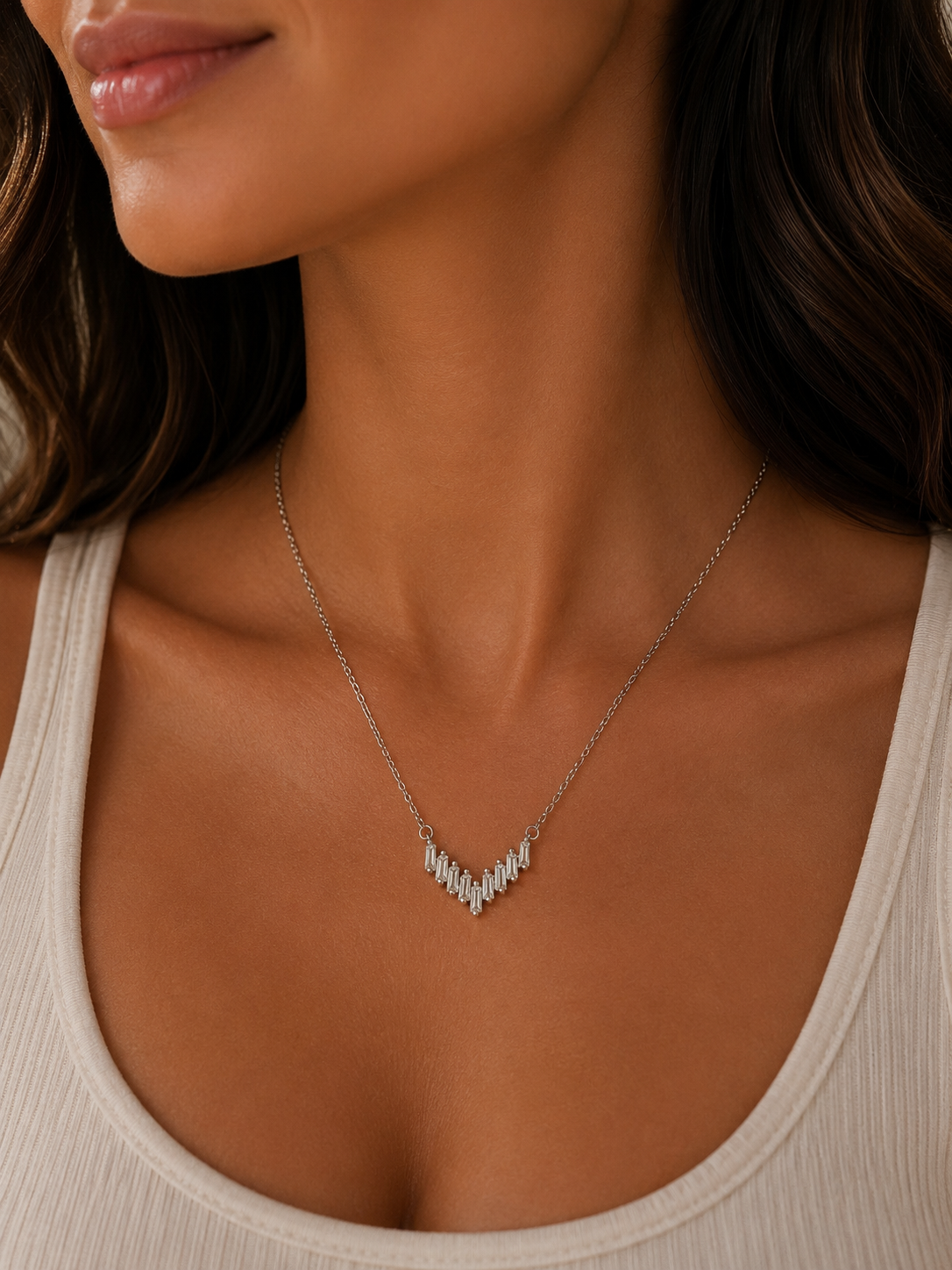 Baguette Moissanite Chevron Necklace