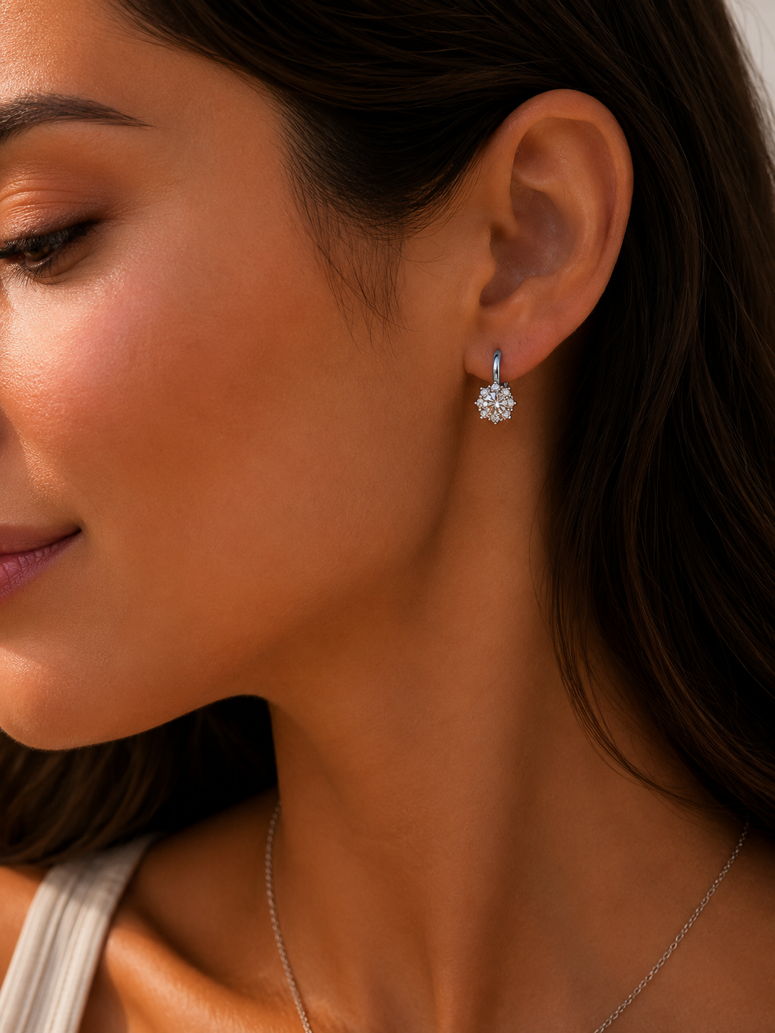 Snowflake Sparkle Moissanite Huggie Earrings