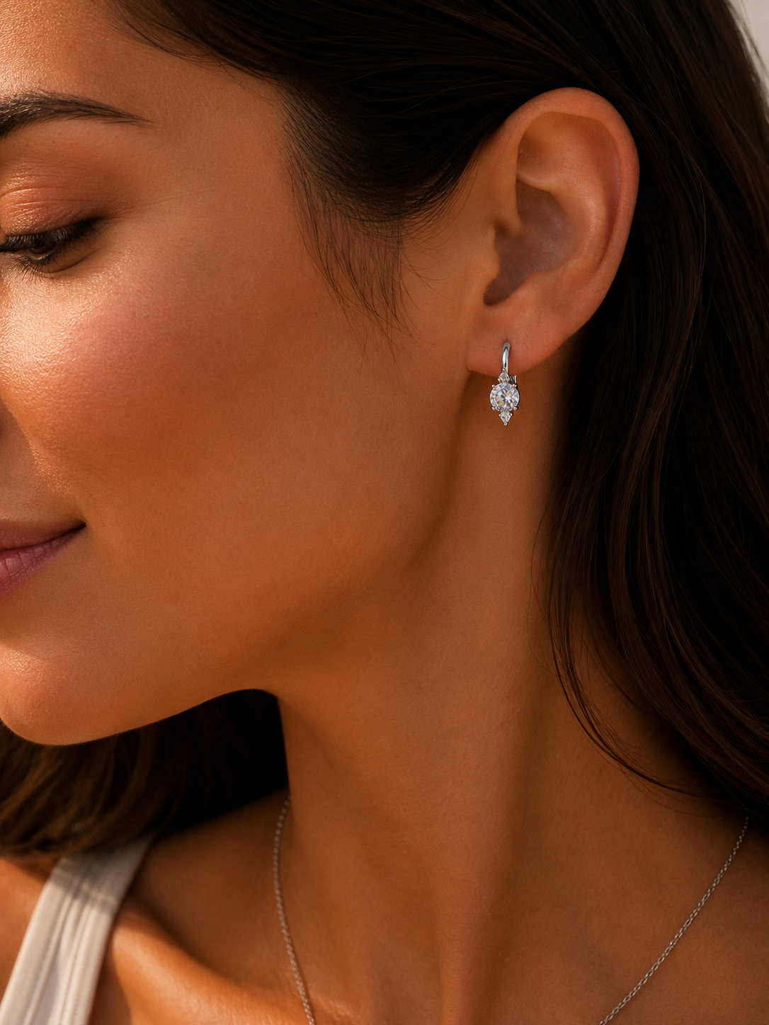 Radiant Halo Moissanite Huggie Earrings