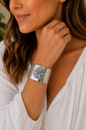 Boho Bloom Crystal Statement Cuff Bracelet