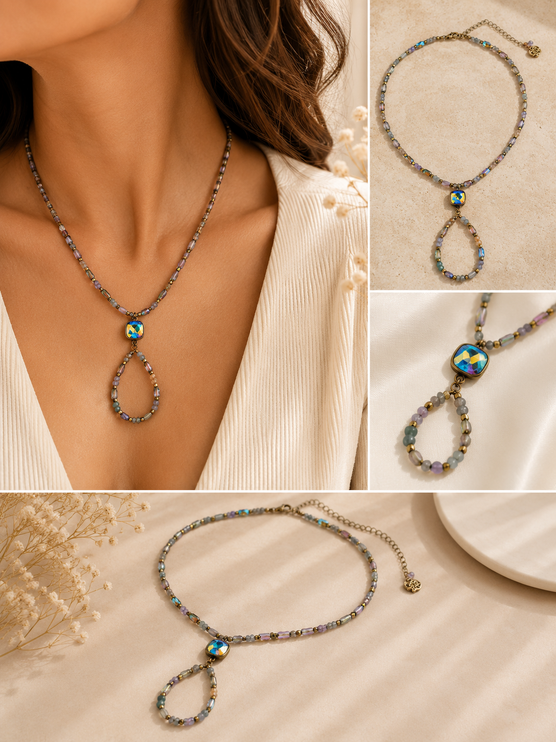 Moonlit Meadow Beaded Teardrop Necklace