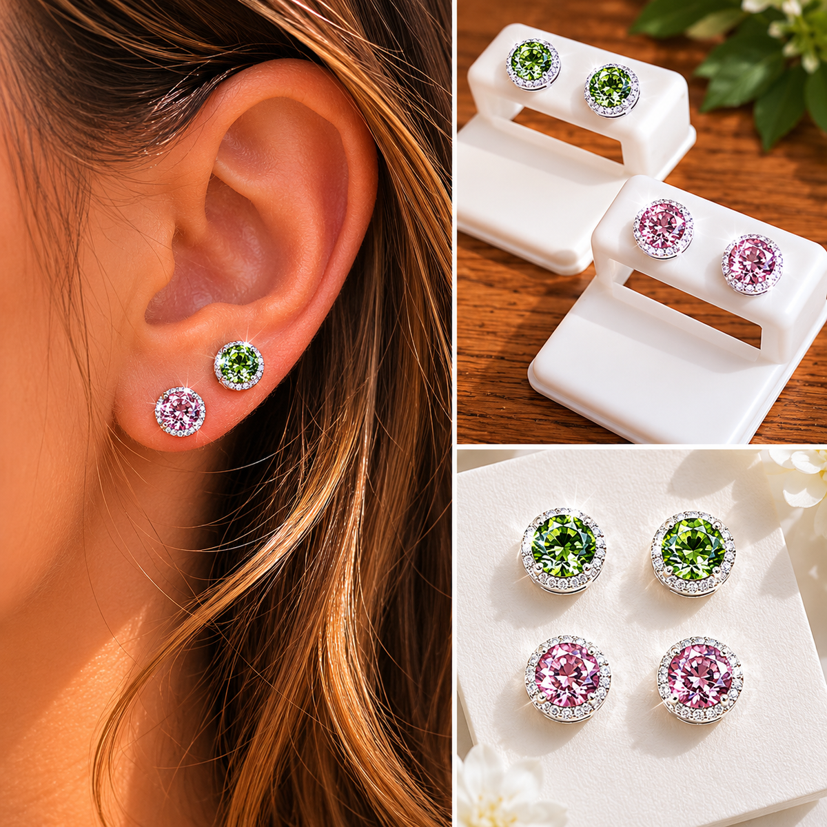 Luxury inspired emerald and lavender earrings