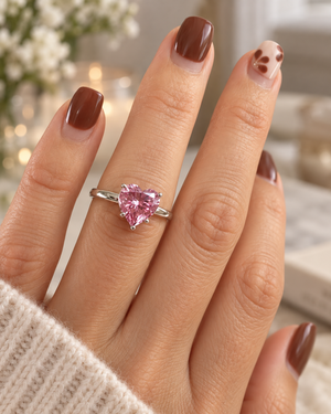 Pink Heart Moissanite Sterling Silver Ring – 1.86 CTW, Size 7