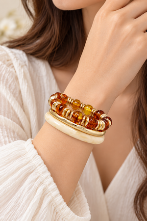 Amber Resin Bead & Bangle Bracelet Set