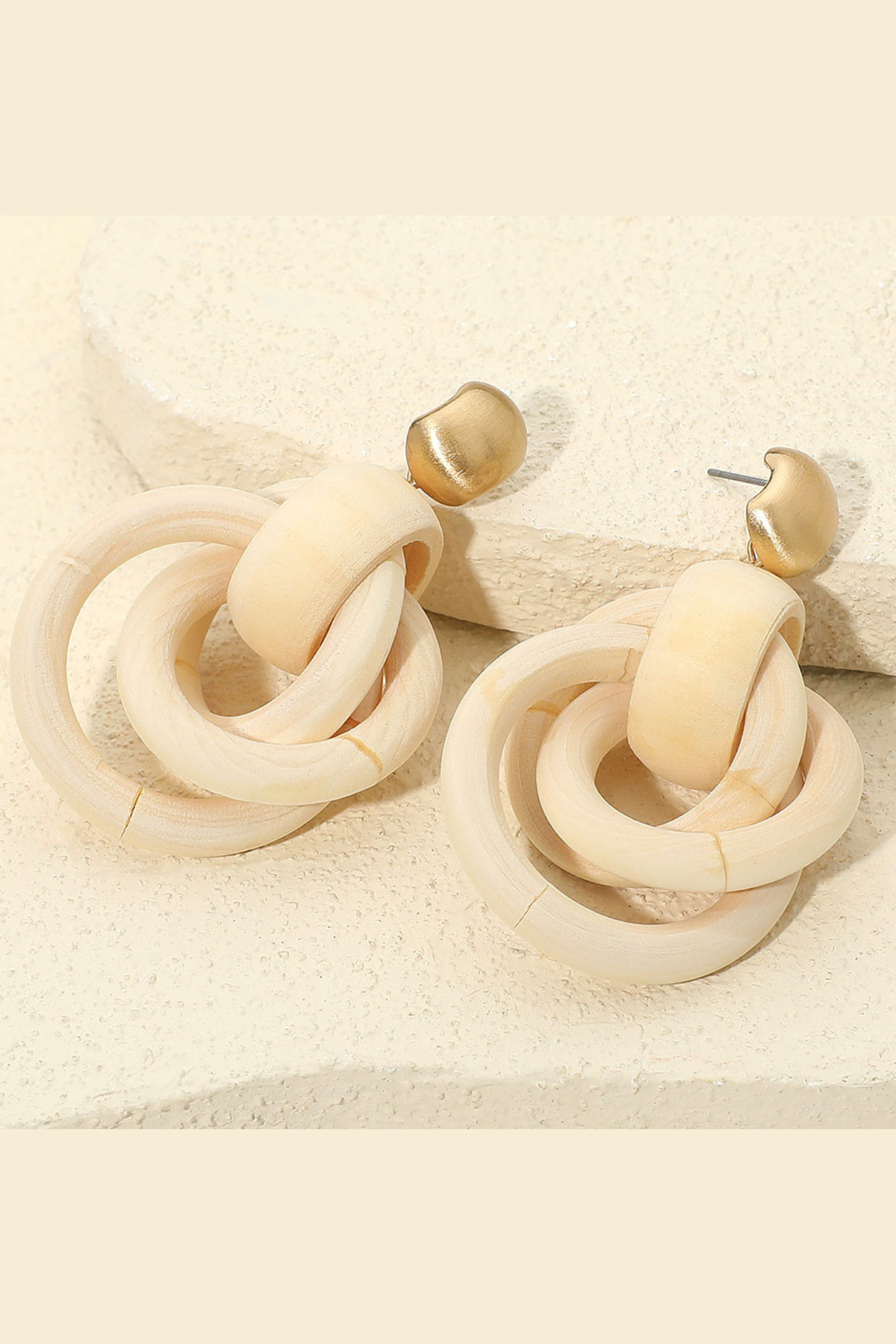 Chunky wooden hoop knot earrings in ivory with post back