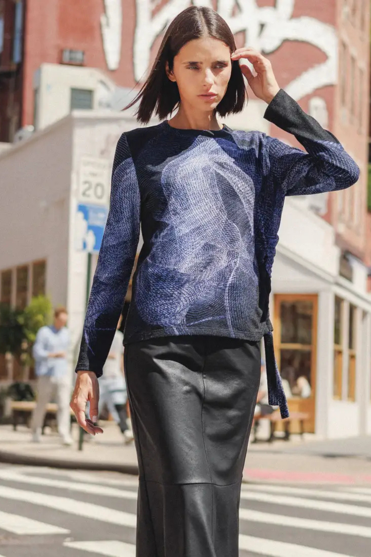Clara Sunwoo Electric Swirl Side Pull-Tie Sweater Top