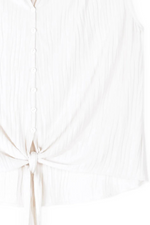 Clara Sunwoo Ivory Soft Pleat Knit Sleeveless Button Down Tie Hem Top