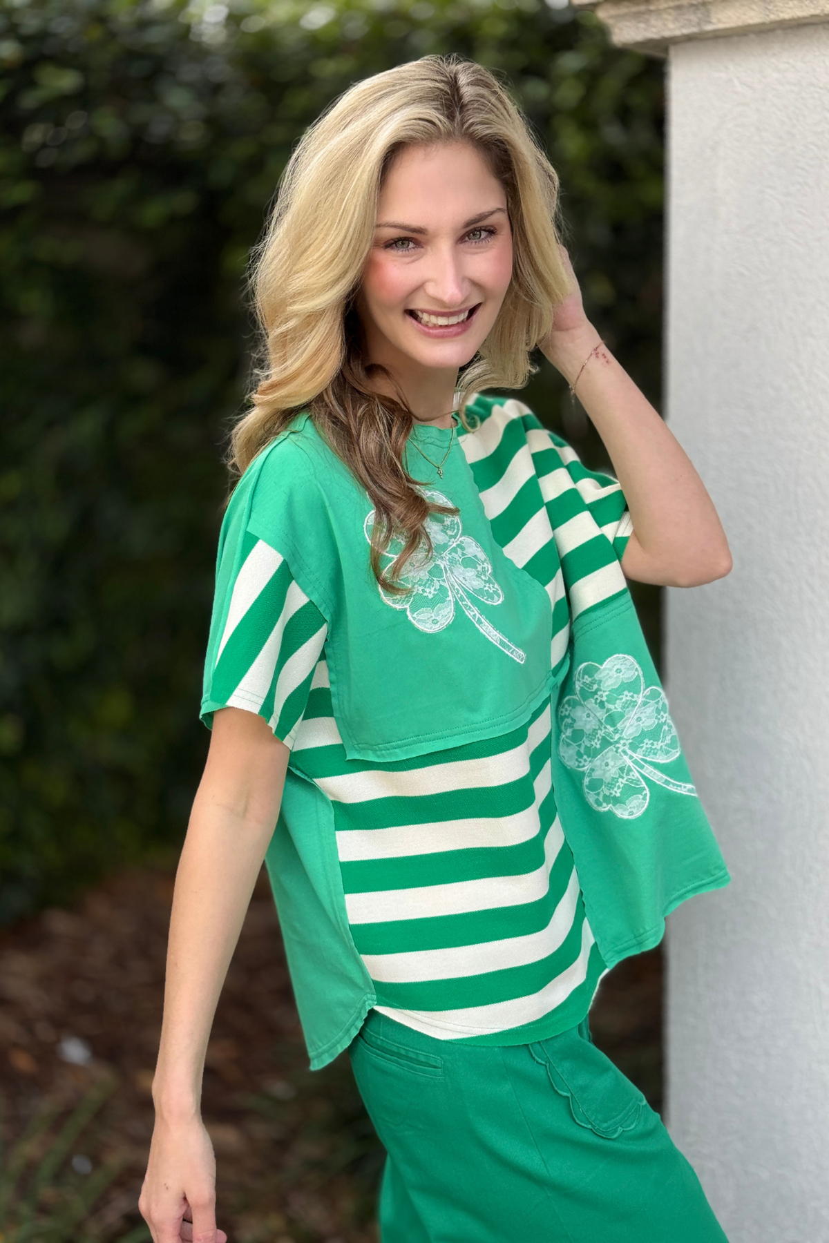 St. Patrick’s Day striped clover boutique top