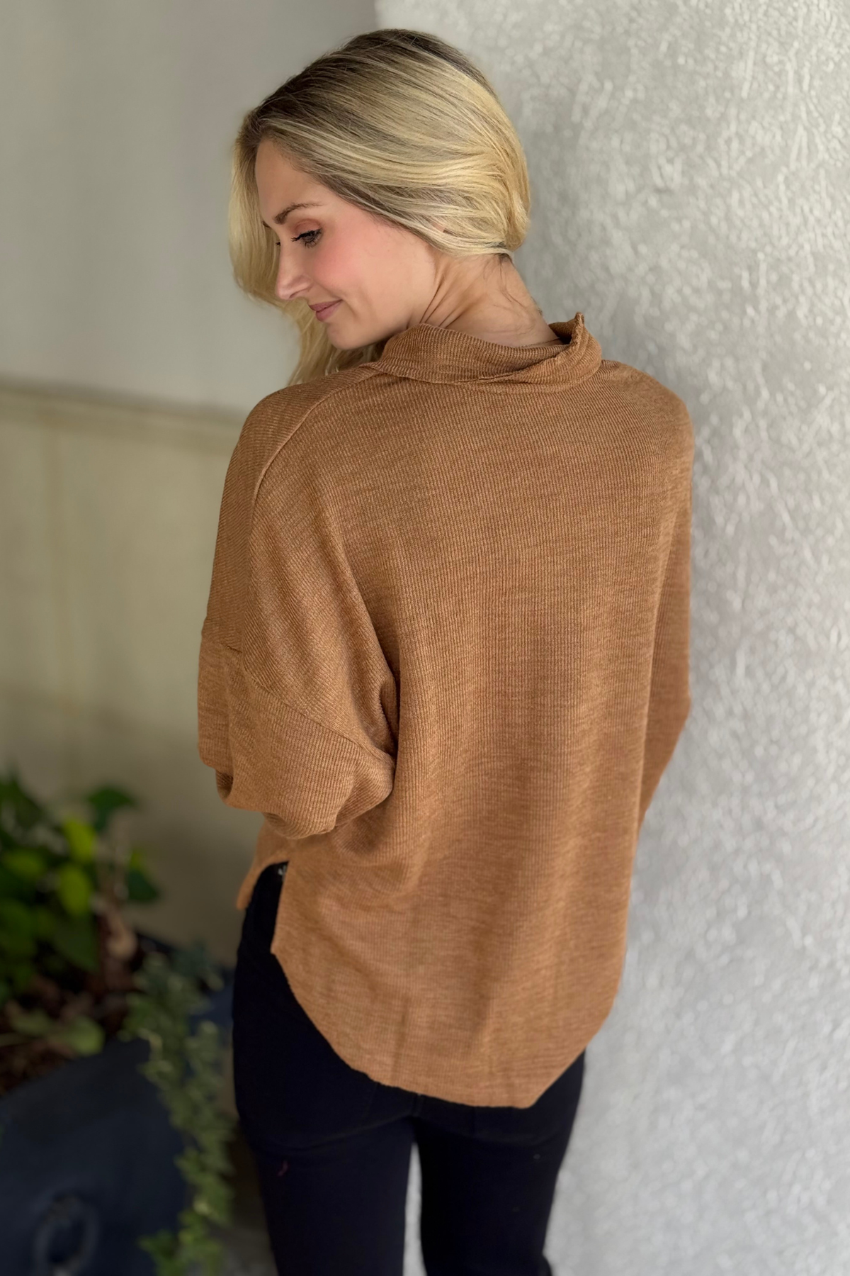 Carmel Ridge Raw Edge Collared Knit Top by The Pink Nickel