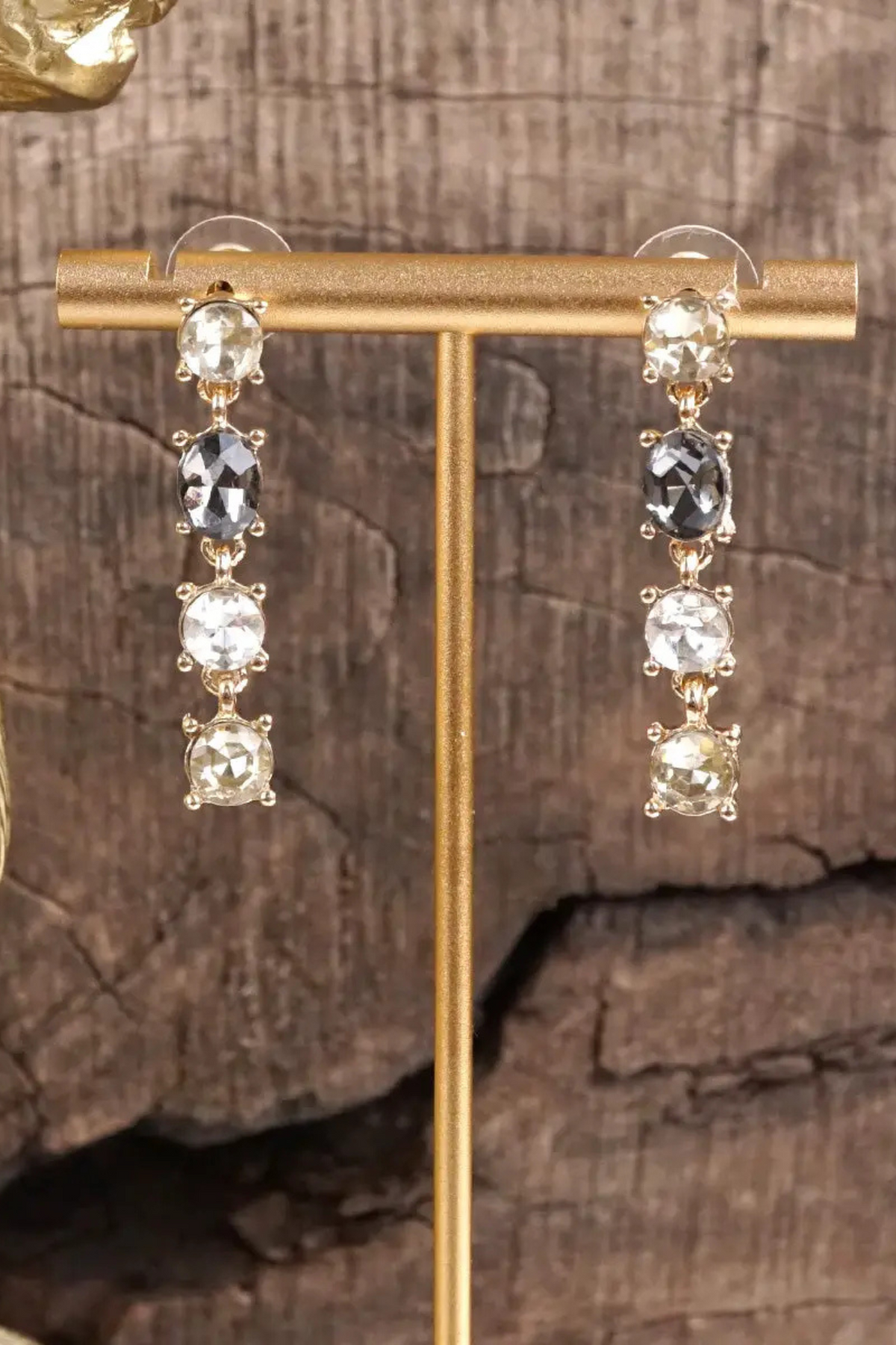 Color Cascade Linear Drop Earrings — Sparkling Crystals in Grey