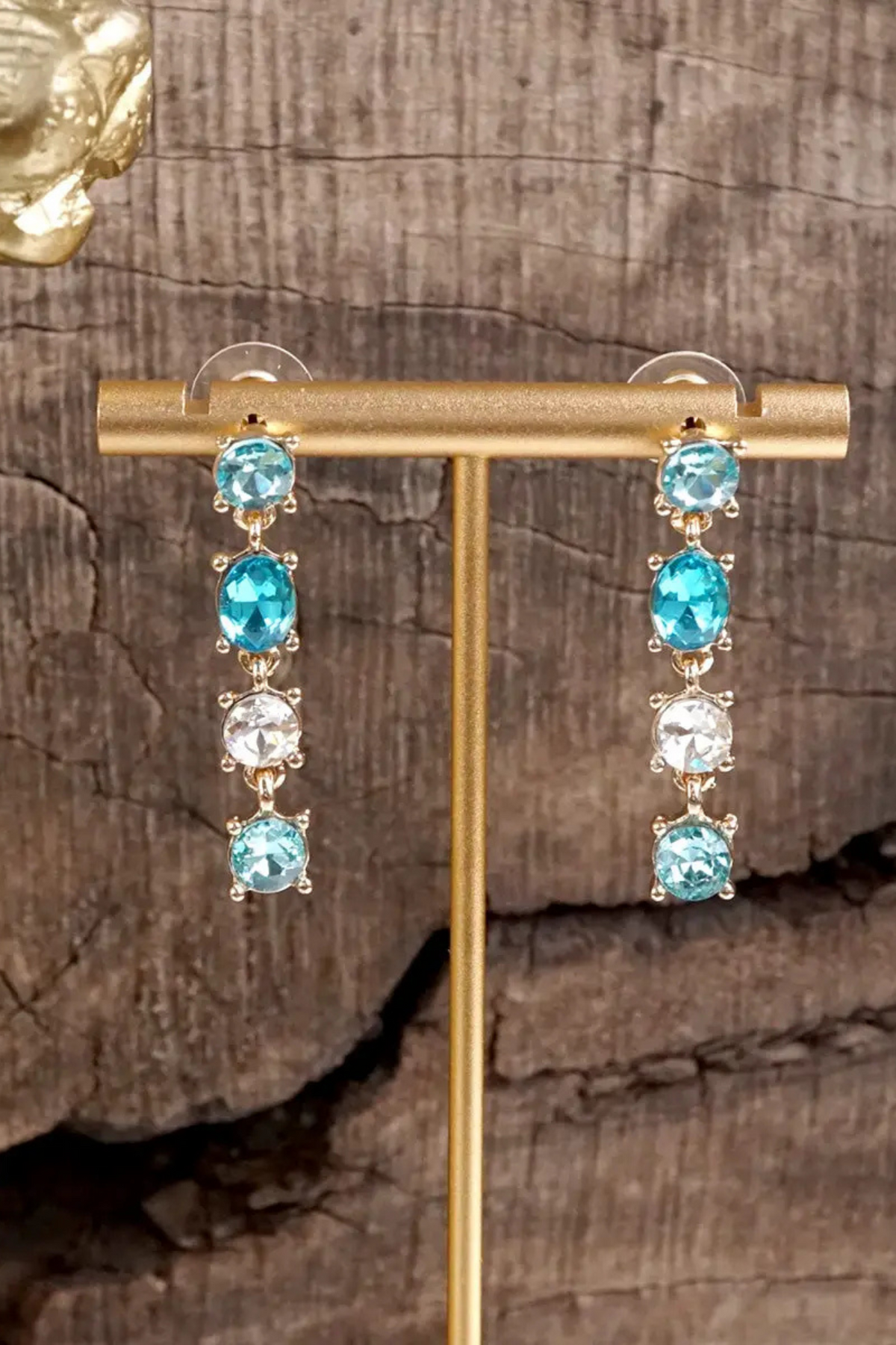 Color Cascade Linear Drop Earrings — Sparkling Crystals in Blues
