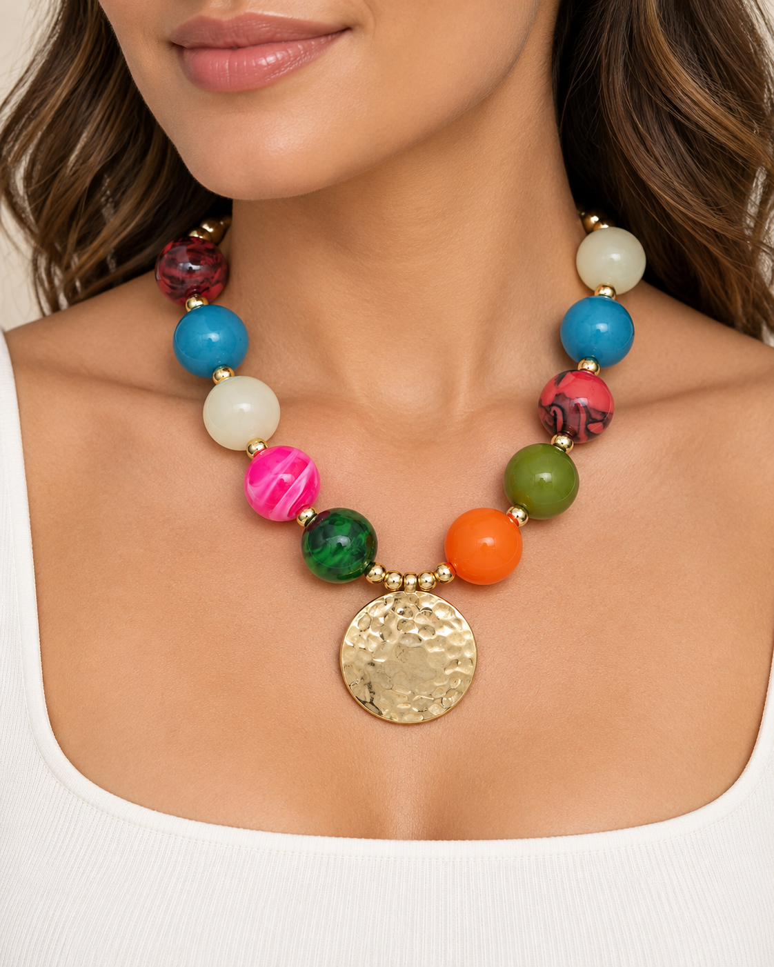 Color Pop Hammered Disk Statement Necklace