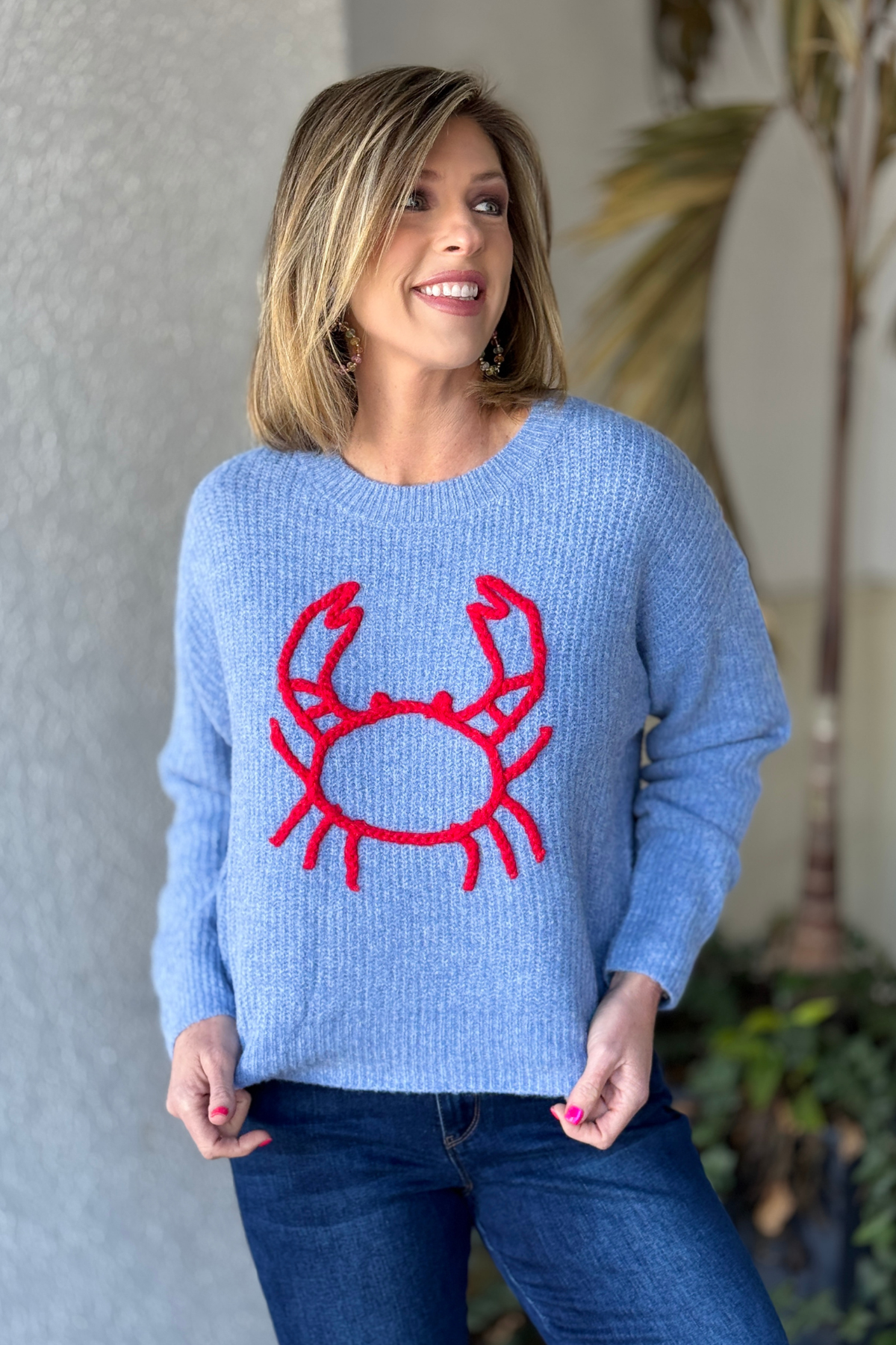 Coastal crab embroidered women’s spring sweater