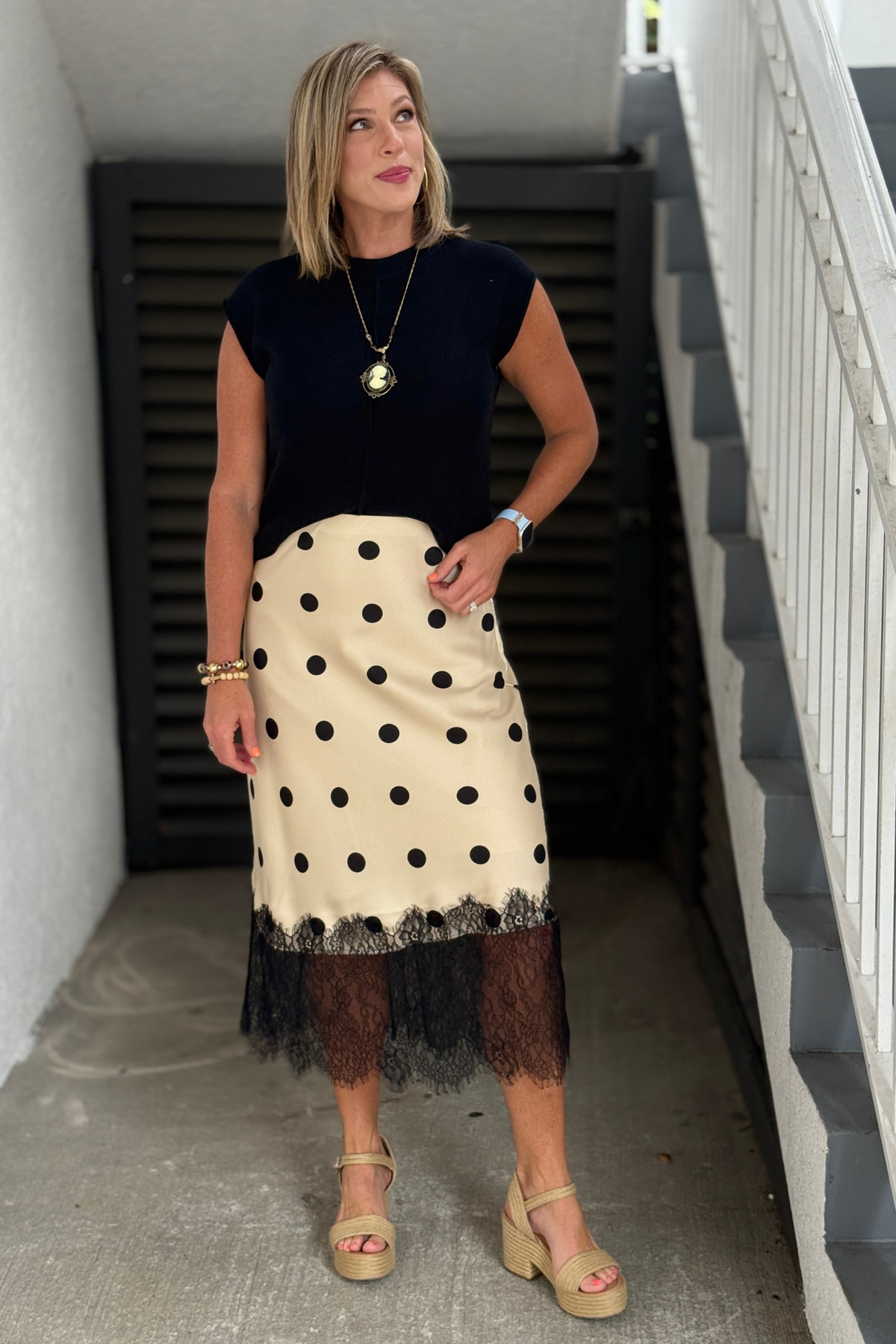 Classic Charm polka dot satin lace skirt