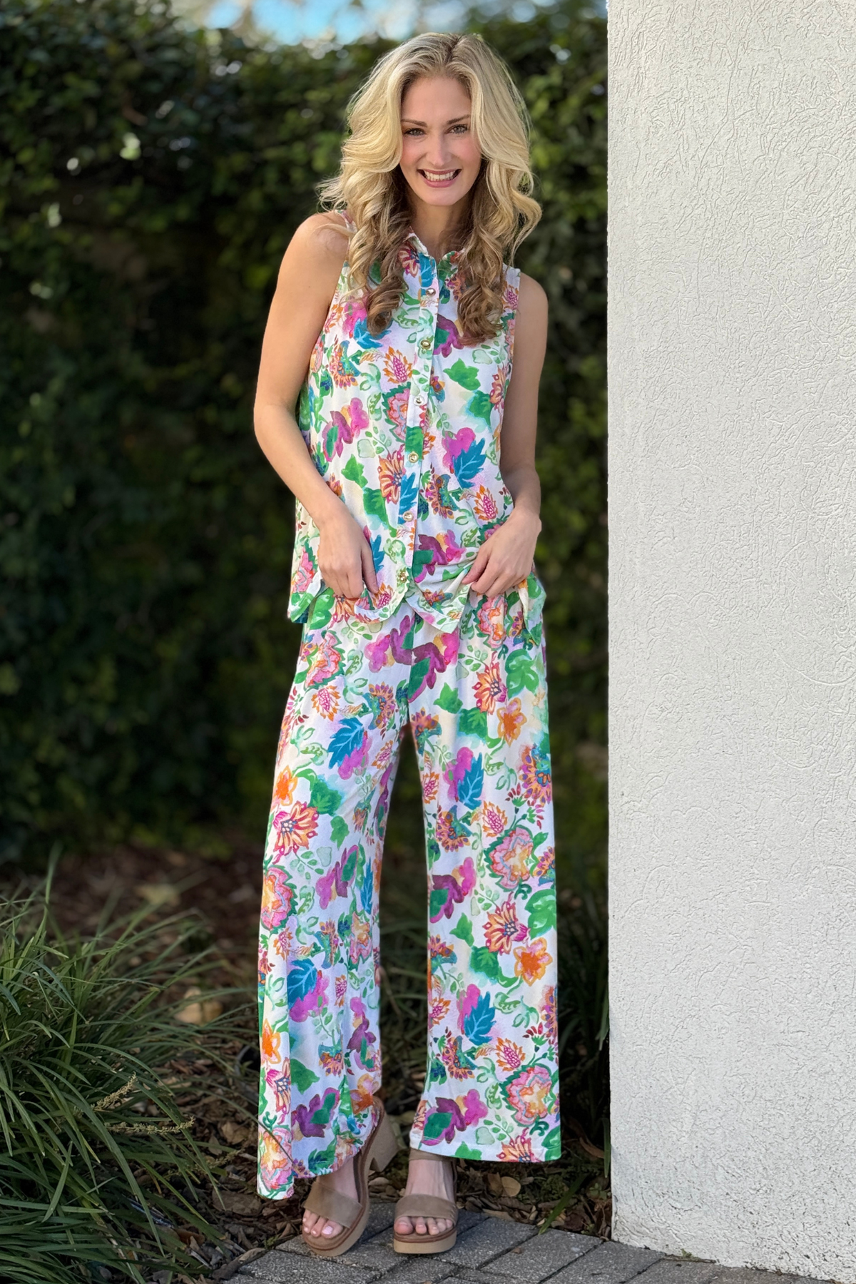 Dear Scarlett cream floral matching set styled for summer