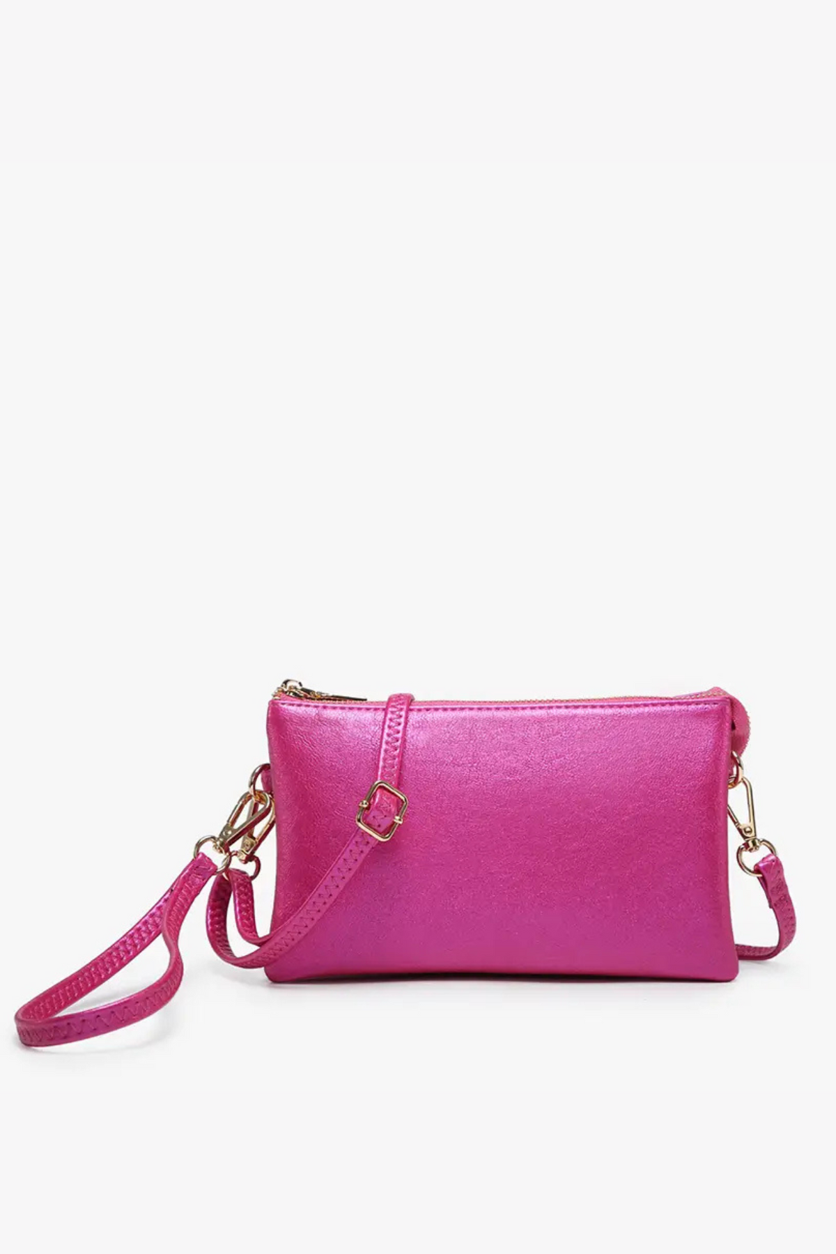 Riley Monogrammable 3-Compartment Crossbody & Wristlet in Metallic Pink