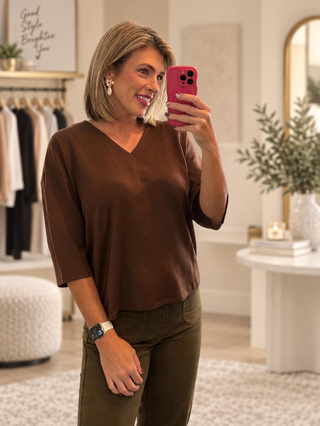 On Repeat V-Neck Top – Brown