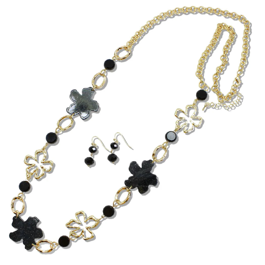 FLOWER CELLULOID ACETATE AND CUTOUT LONG NECKLACE