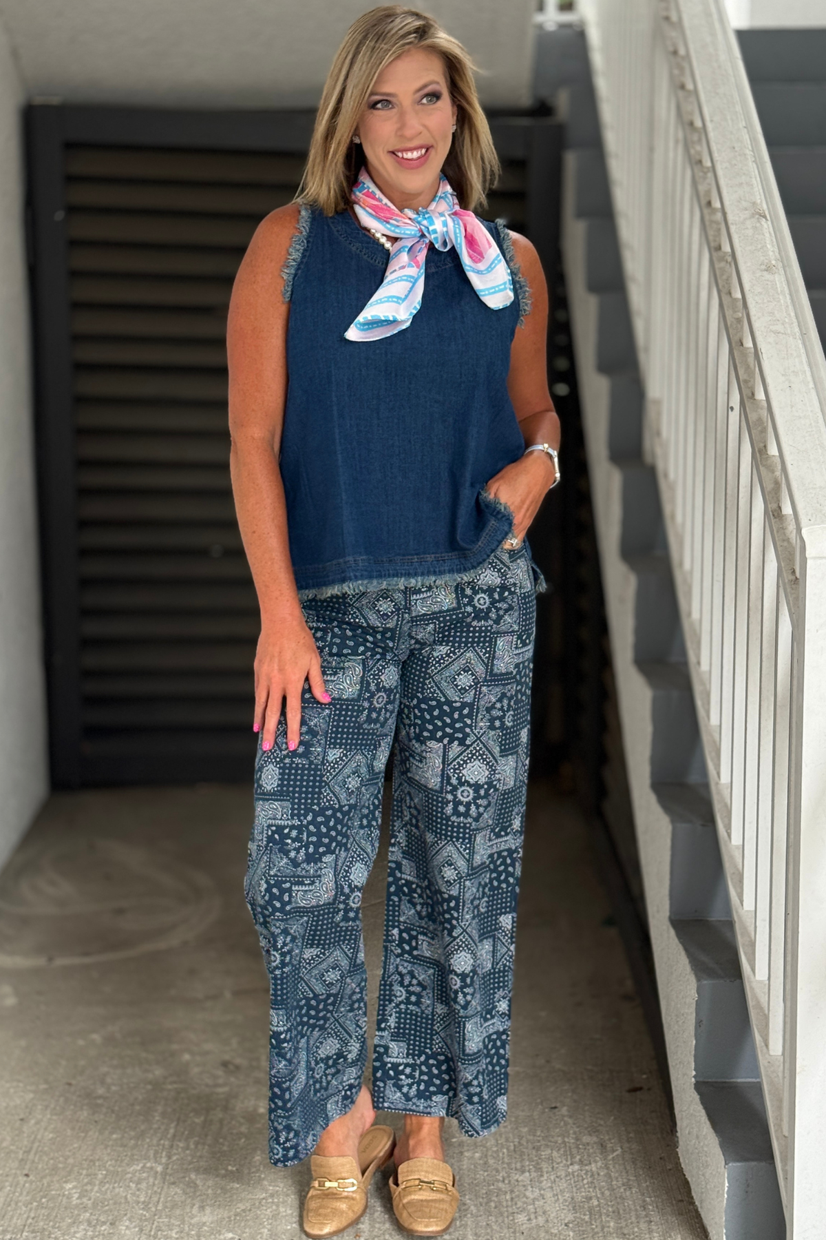 Women's indigo paisley print denim jeans