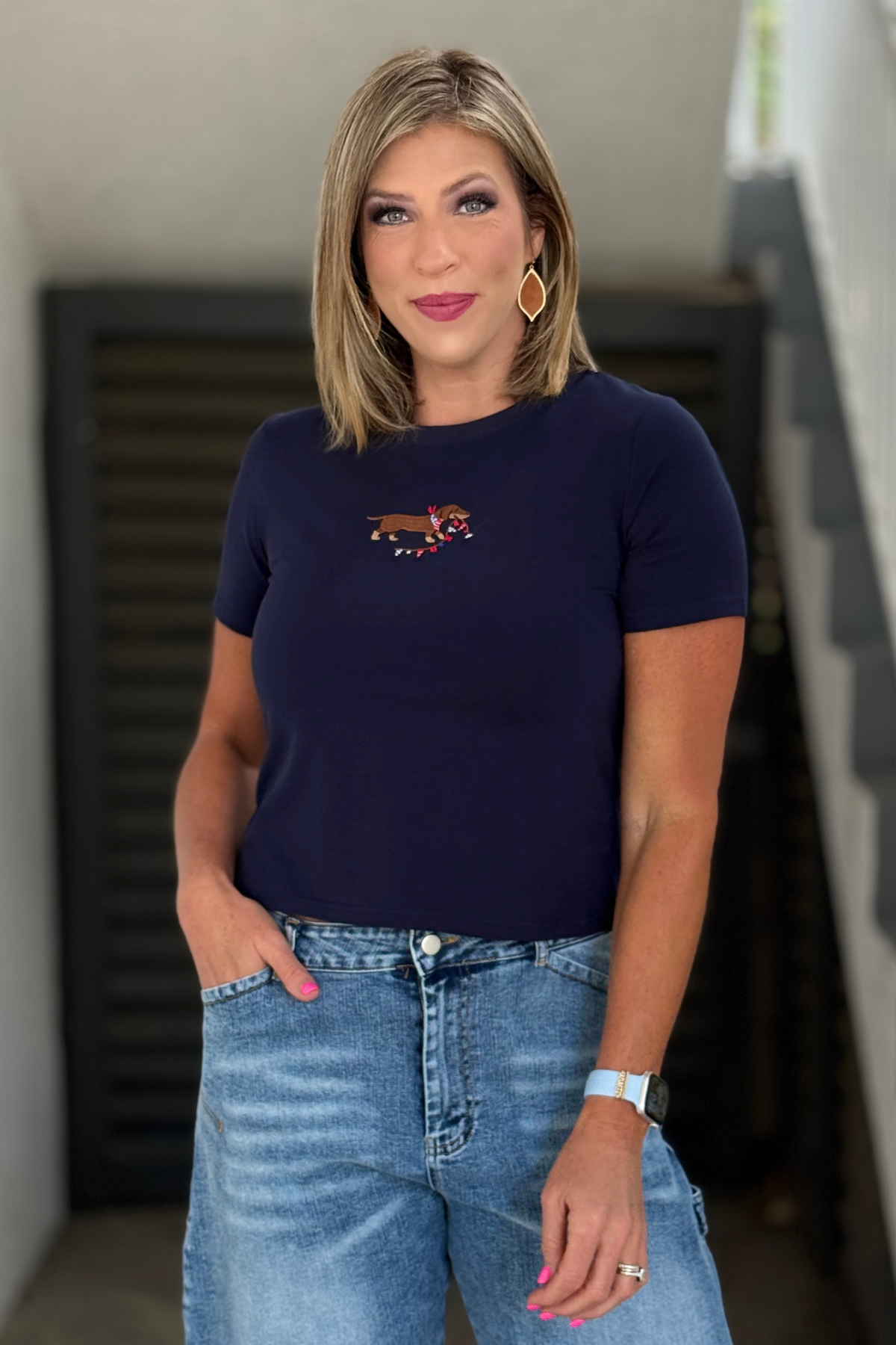 Cute Americana navy fitted tee for summer