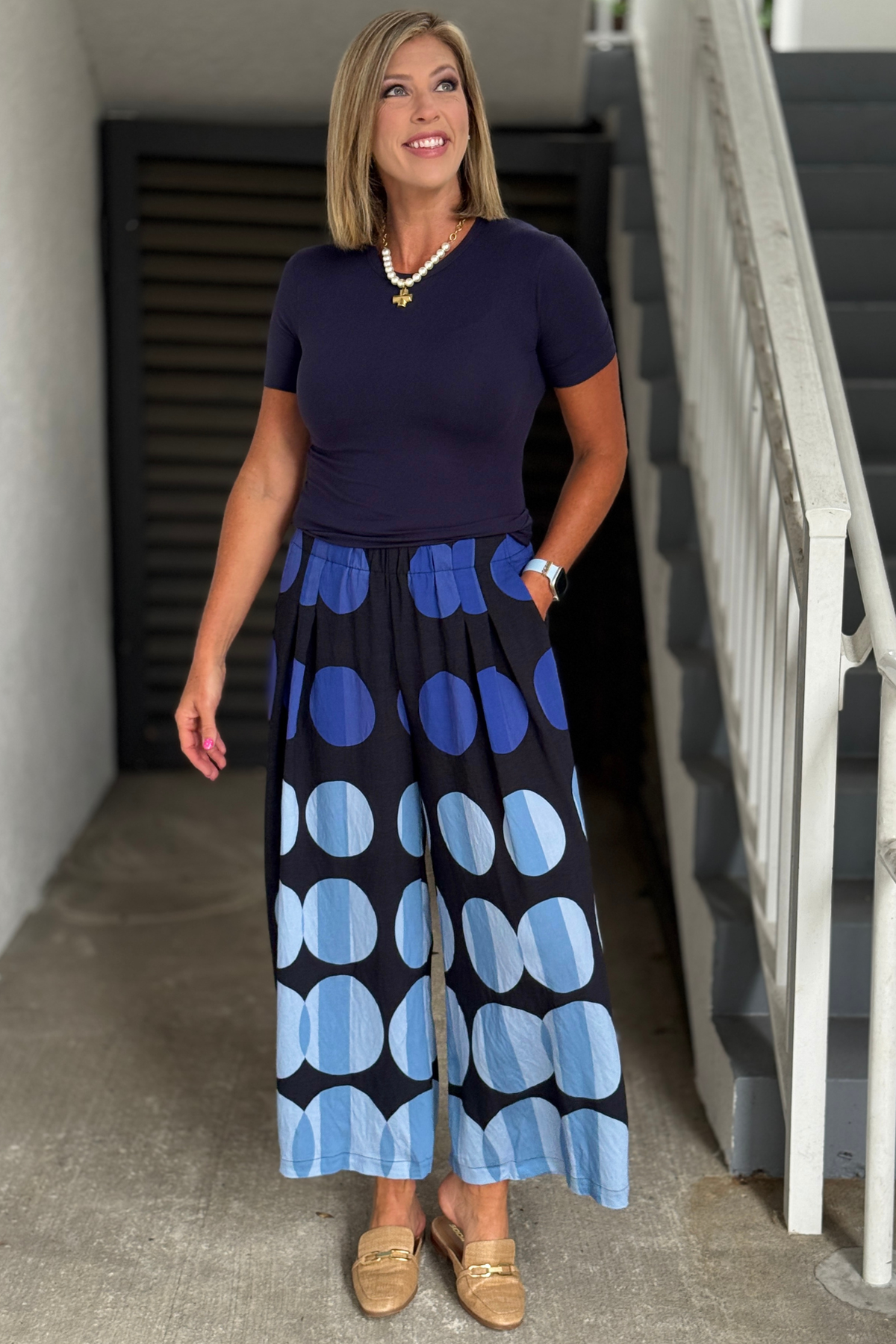 Blue Dot Wide Leg Pull-On Pants