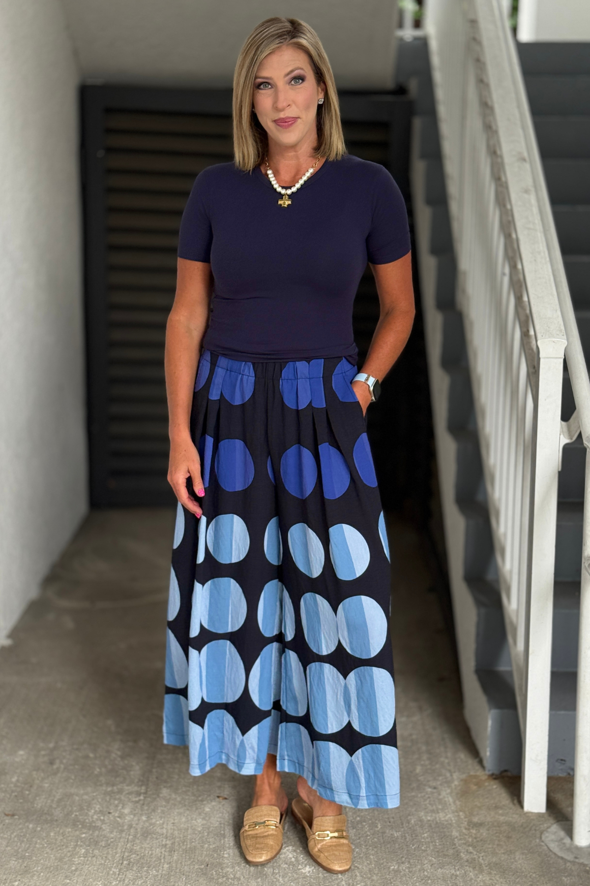 Women's blue dot wide leg pants