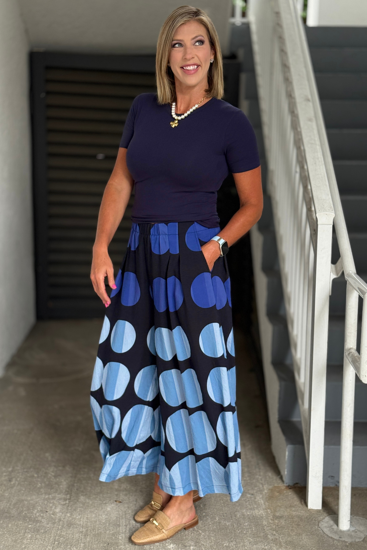 Elastic waist printed wide leg pants