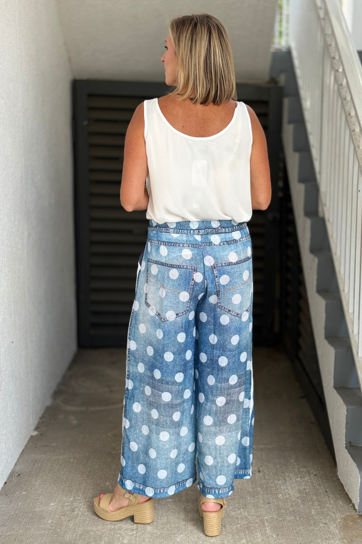 Elastic waist chambray palazzo pants