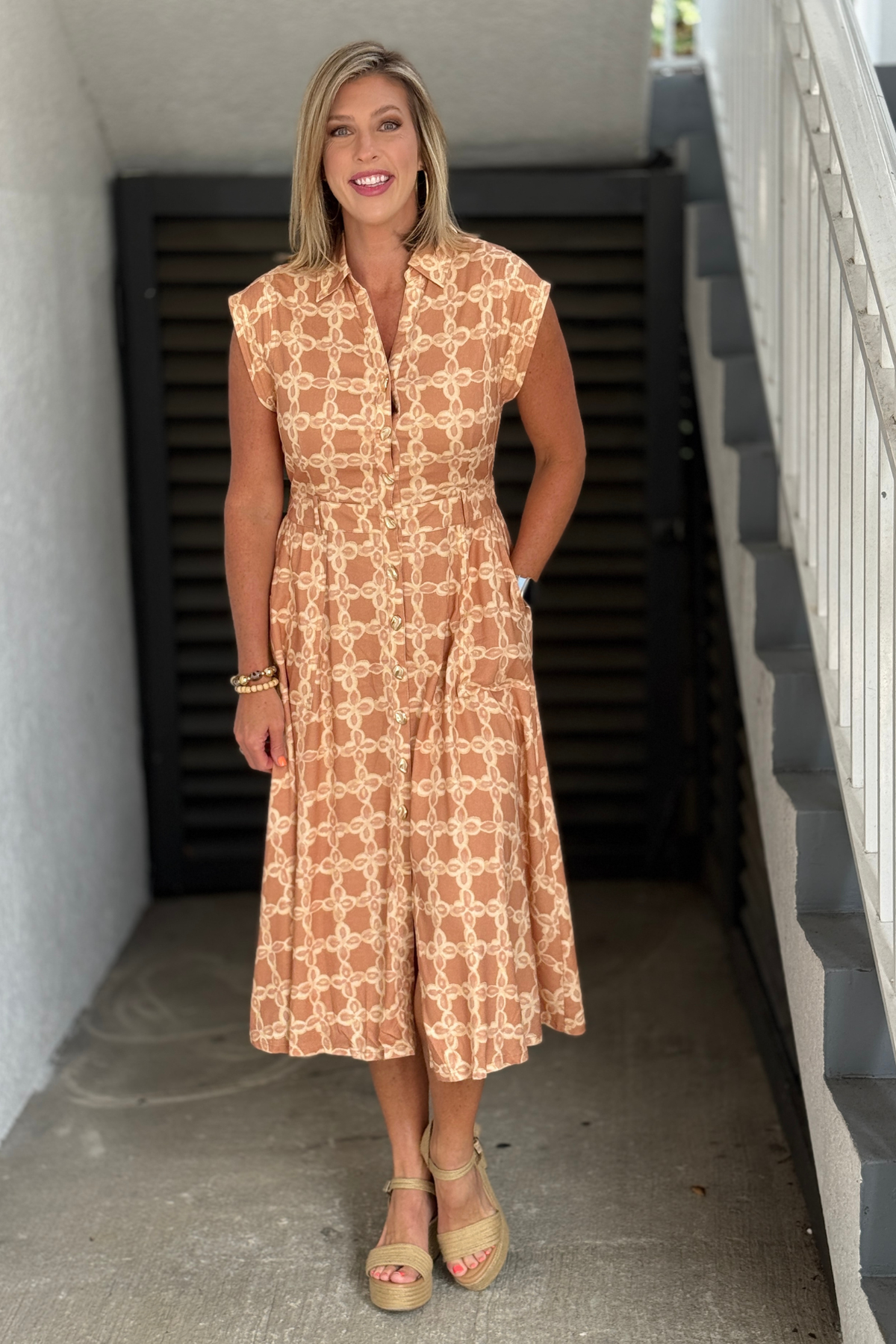 Boutique midi dress with elastic waist