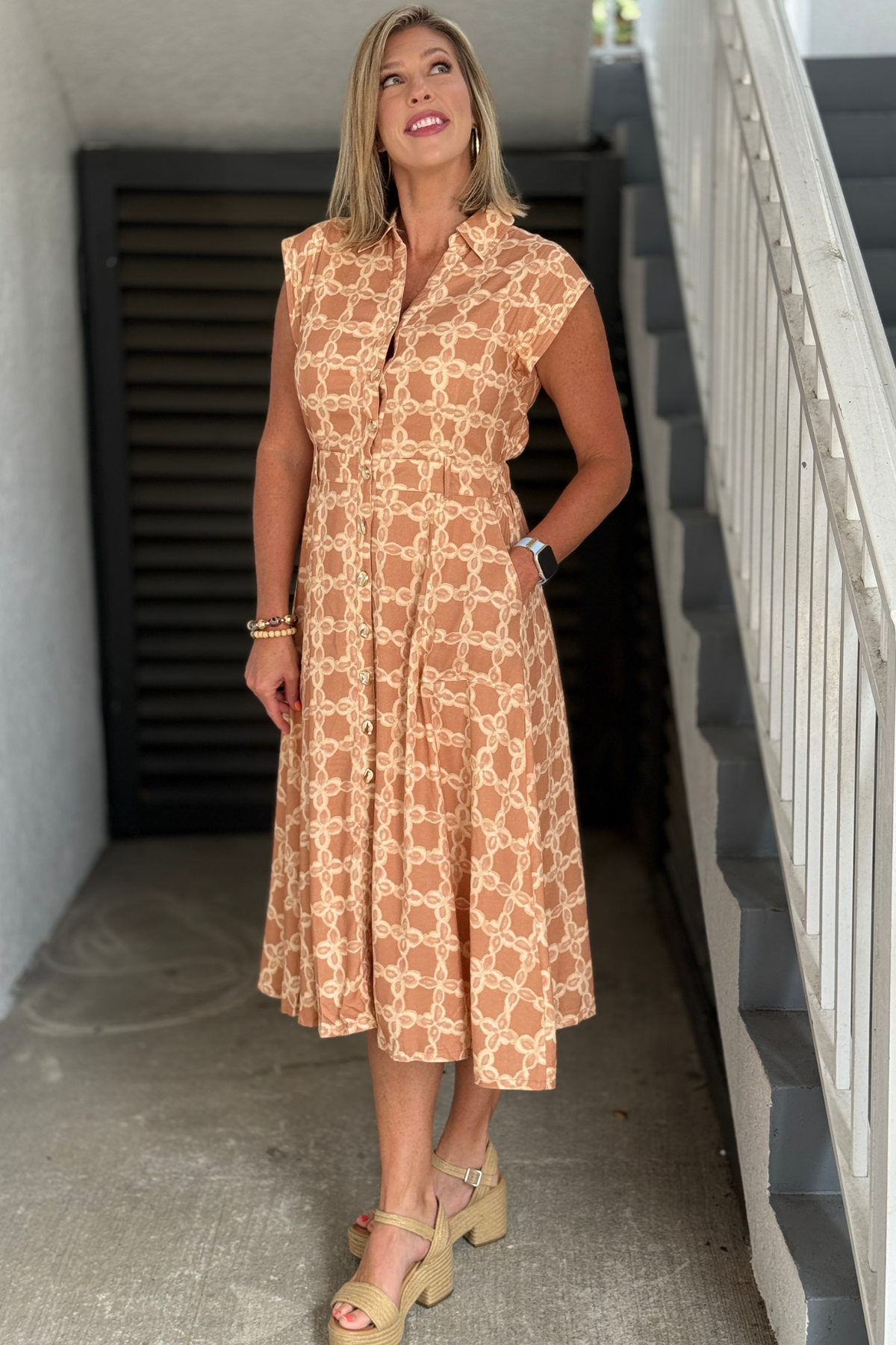 Autumn Afternoon Midi Dress | Printed Button Front Midi Dress – Women's Clothing Boutique
