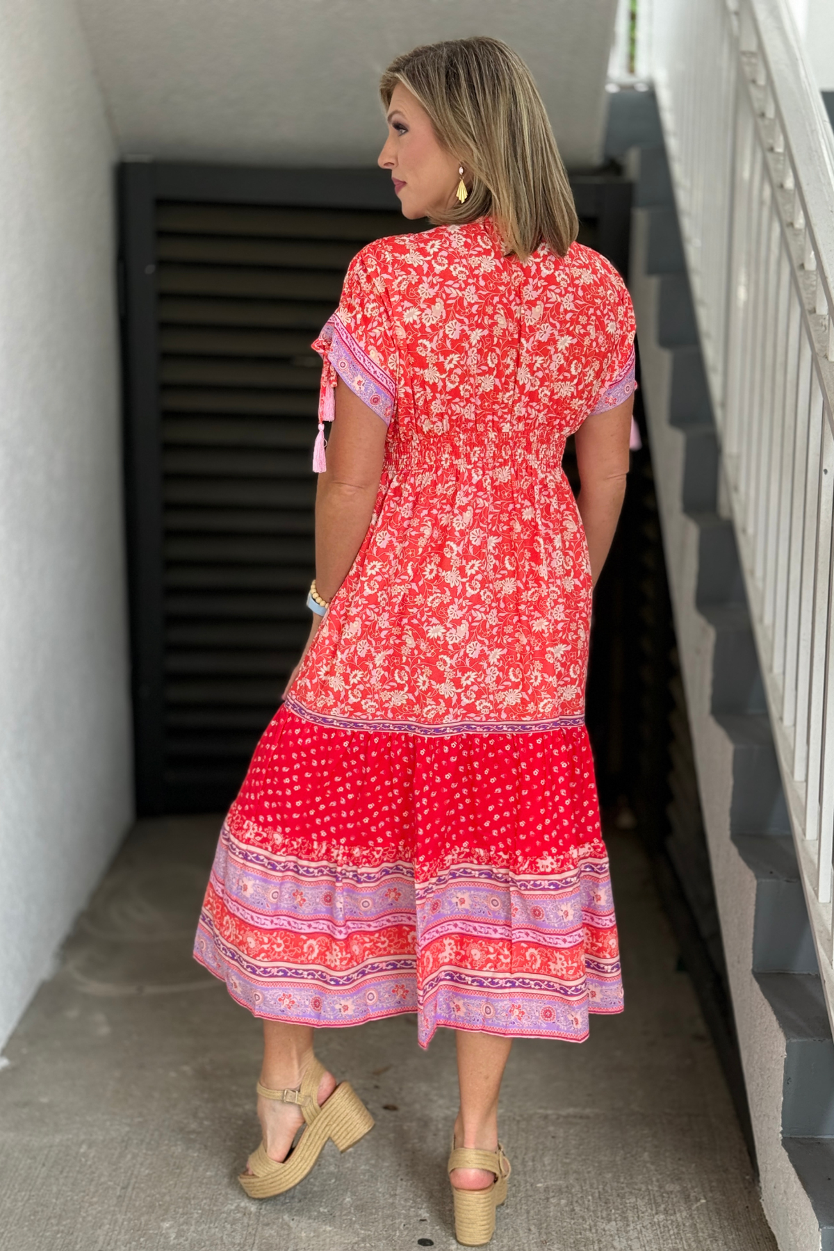 Summer vacation dress with empire waist and feminine silhouette