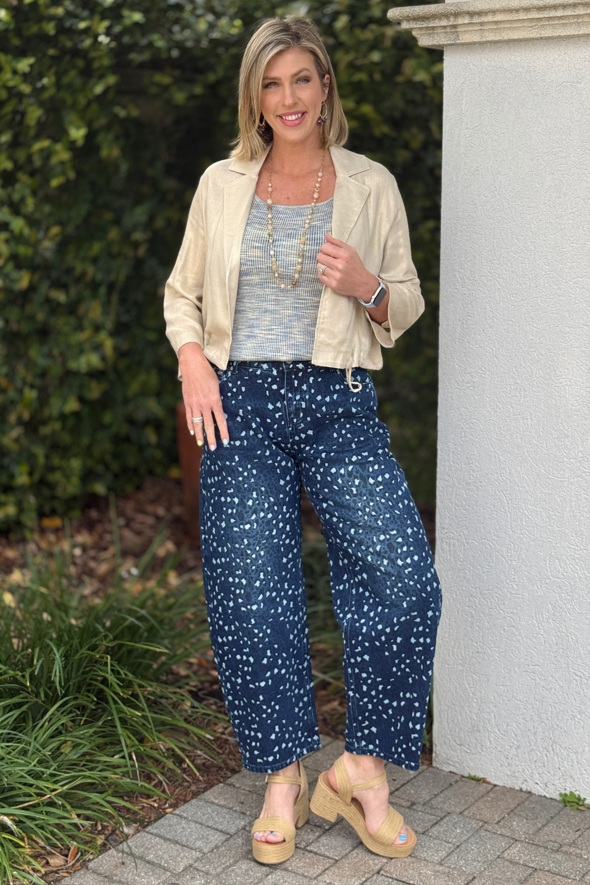 trendy leopard print wide leg jeans