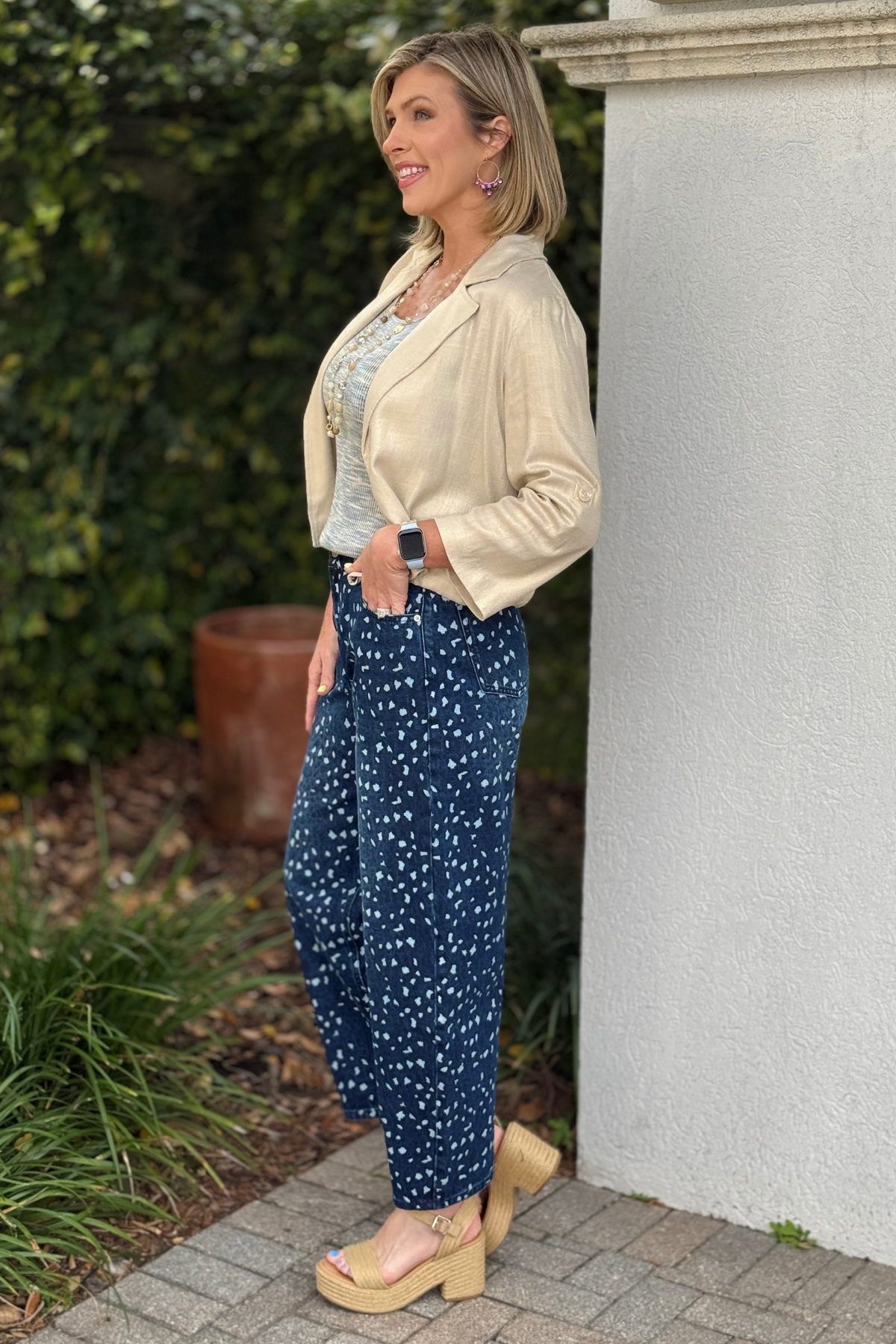 boutique statement denim with leopard pattern