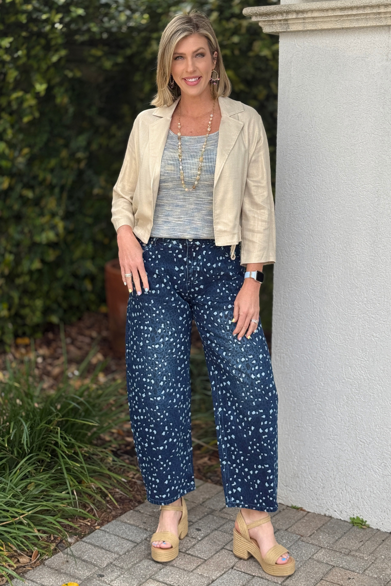 wide leg leopard denim pants women