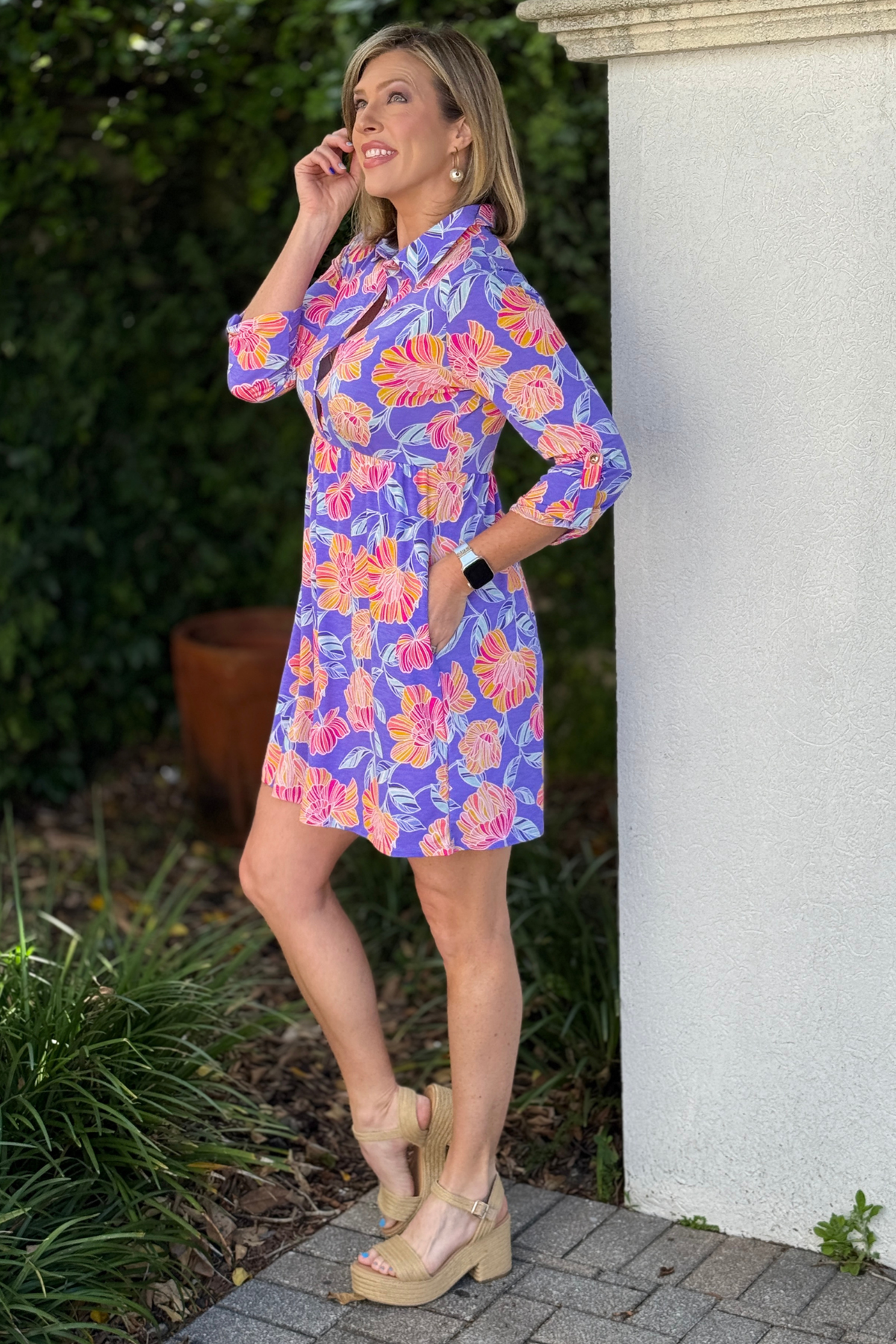 spring floral dress with collar and pockets