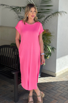 TPN: Just Basic Short Sleeve Maxi Dress-Neon Pink