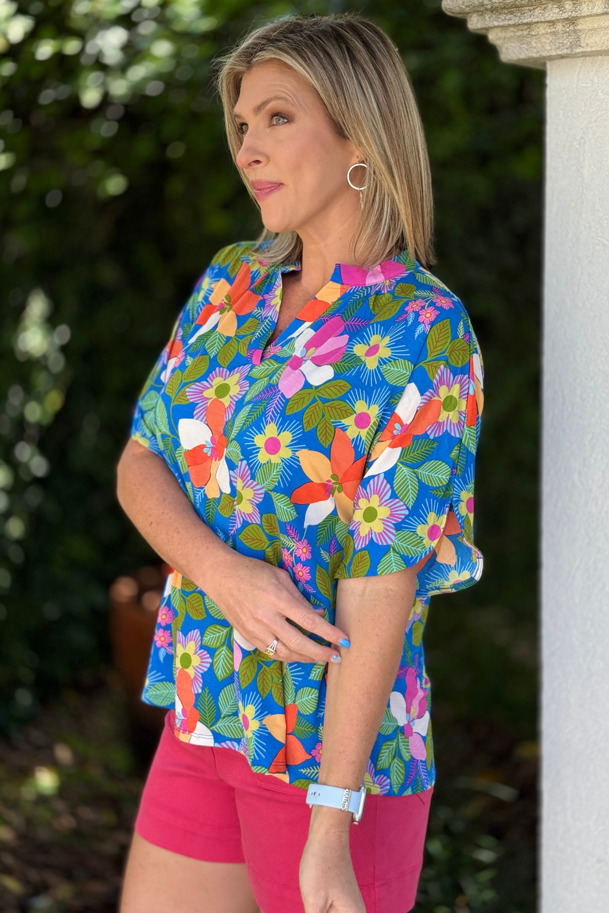 colorful floral relaxed fit top lightweight summer blouse