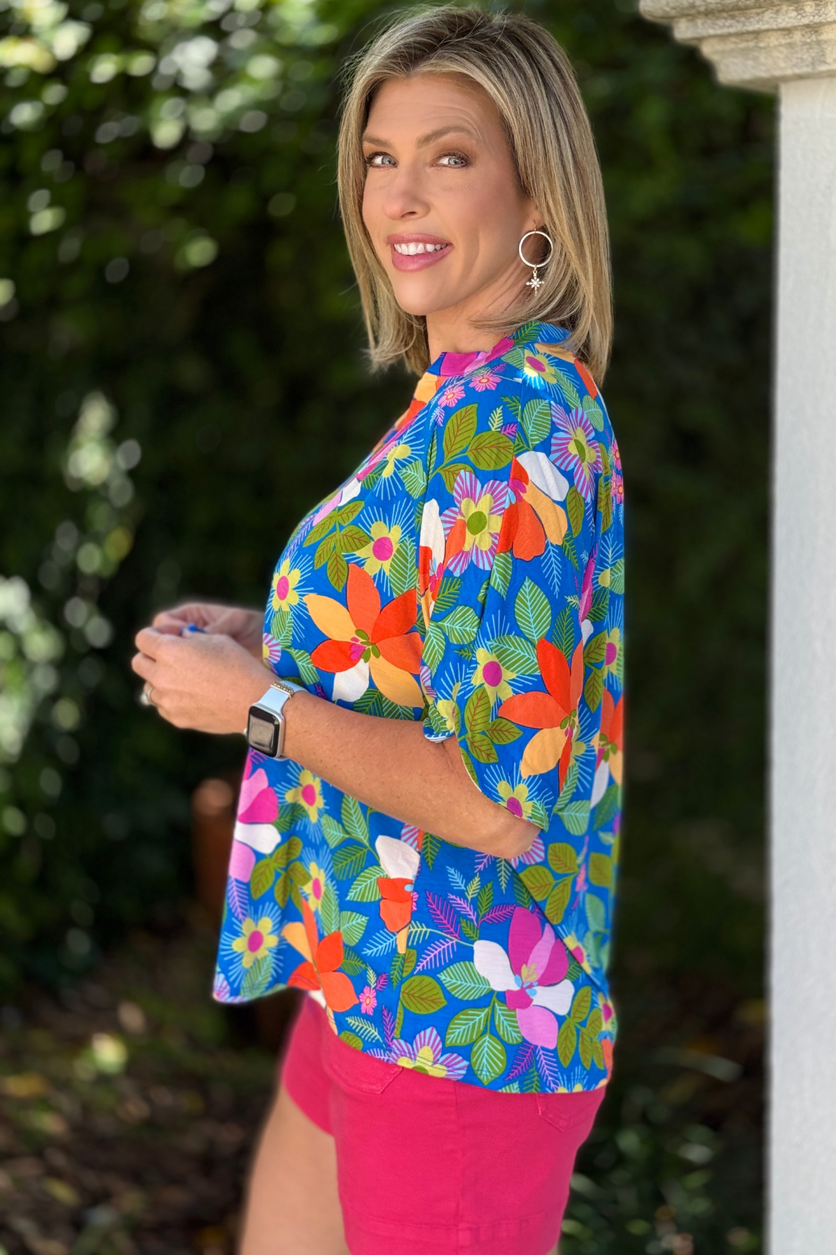 wrinkle free travel friendly blouse blue multi print