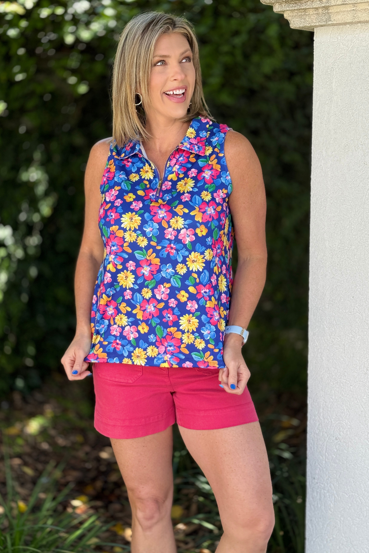 sporty floral golf tank women collared neckline