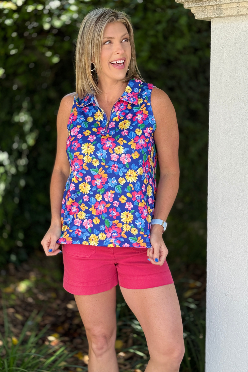 sporty floral golf tank women collared neckline
