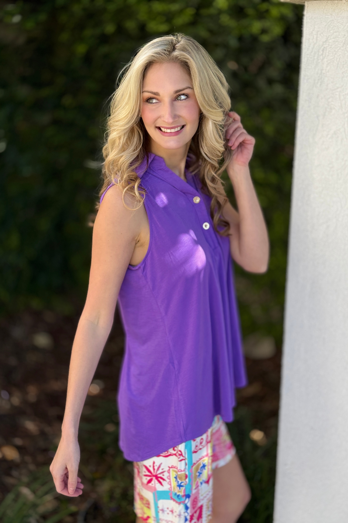 Back view of Violet Splash Seaspray sleeveless blouse