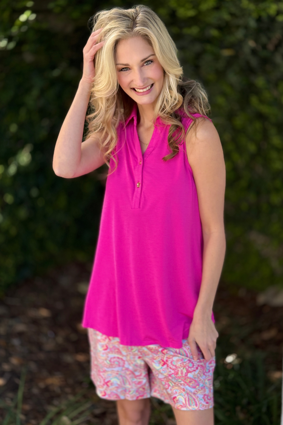 Seaspray Sleeveless Button Tank – Paradise Pink | TPN Collection