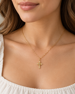 Dainty Vintage Cross Pendant Necklace – Gold